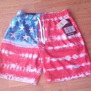 NFS.        men's swimsuit, swim trunks, patriotic sz S, M  msrp $58
